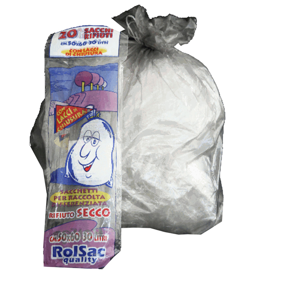 20 Sacchi grigio trasp.50x60cm 30Lt 16mic Rolsac