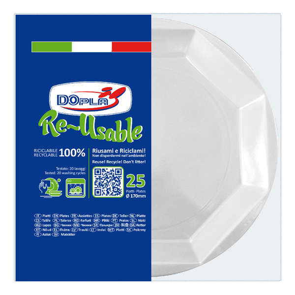 25 Piatti da frutta D170mm in PS Reuse bianco Dopla