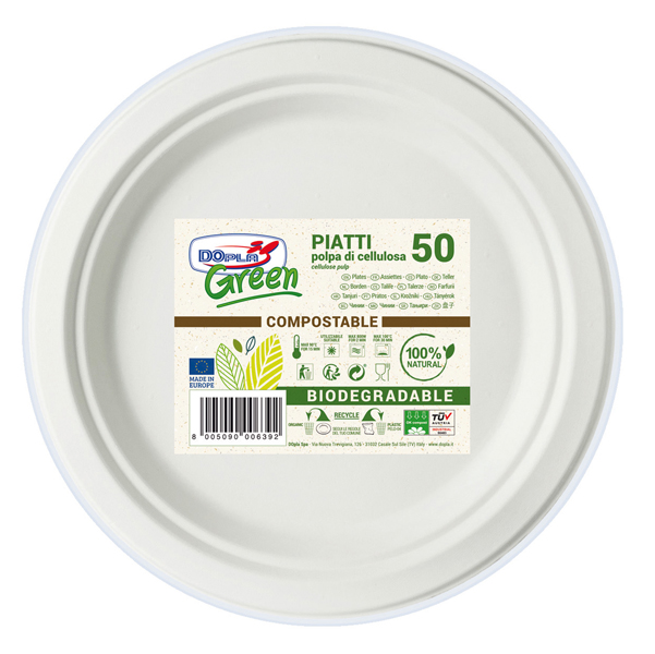 50 Piatti frutta D170mm BIODEGRADABILI Dopla Green art.7758