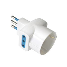 ADATTATORE TRIPLO CON SPINA 2P+T 10A - 2 PRESE 10A + 1 SCHUKO