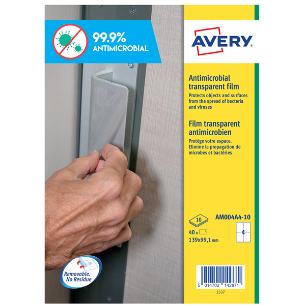 ADESIVO ANTIMICROBICO IN POLIESTERE TRASP. 10FG A4 139X99,1MM (4ET/FG) AVERY
