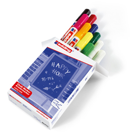 Astuccio 10 marcatore EDDING 4095 punta conica gesso liquido col.assortiti