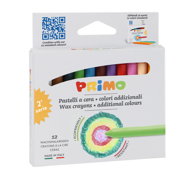 Astuccio 12 pastelli a cera D9mm x 85mm Primo