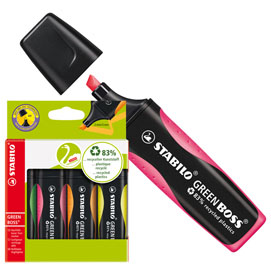 ASTUCCIO 4 EVIDENZIATORE STABILO  GREEN BOSS  83recycled assortiti
