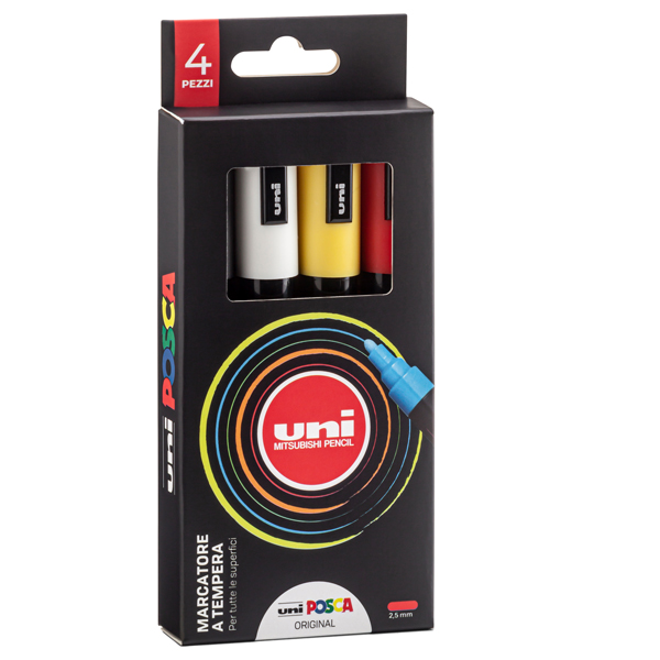 Astuccio 4 marcatore Uni Posca PC5M p.media 1,8-2,5mm col.ass. original UNI