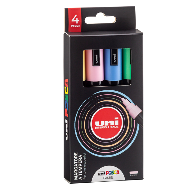 Astuccio 4 marcatore Uni Posca PC5M p.media 1,8-2,5mm col.ass. pastel UNI