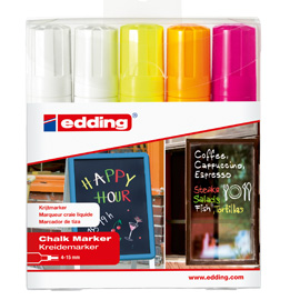 Astuccio 5 marcatore EDDING 4090 punta scalpello gesso liquido assortiti fluo