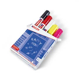 Astuccio 5 marcatori EDDING 4090 punta scalpello gesso liquido colori fluo/std