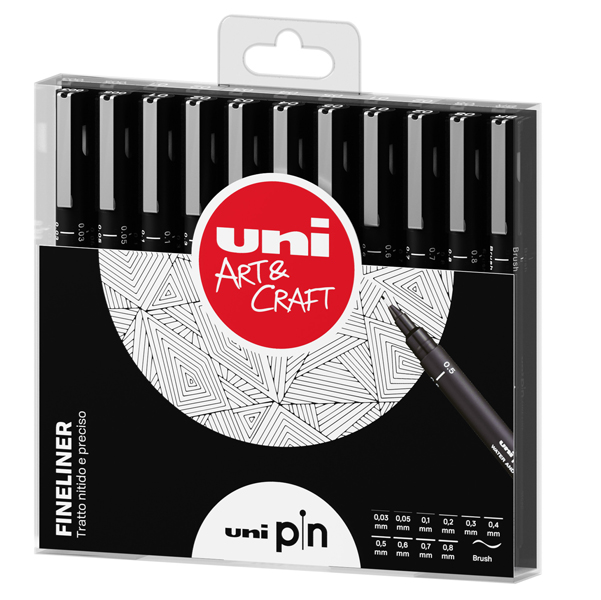 ASTUCCIO PIN FINELINER NERO 11 GRADAZIONI ASSORTITI UNI MITSUBISHI