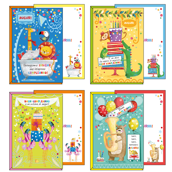 ***Biglietto Buon Compleanno tema bambini 4 soggetti assortiti Kartos