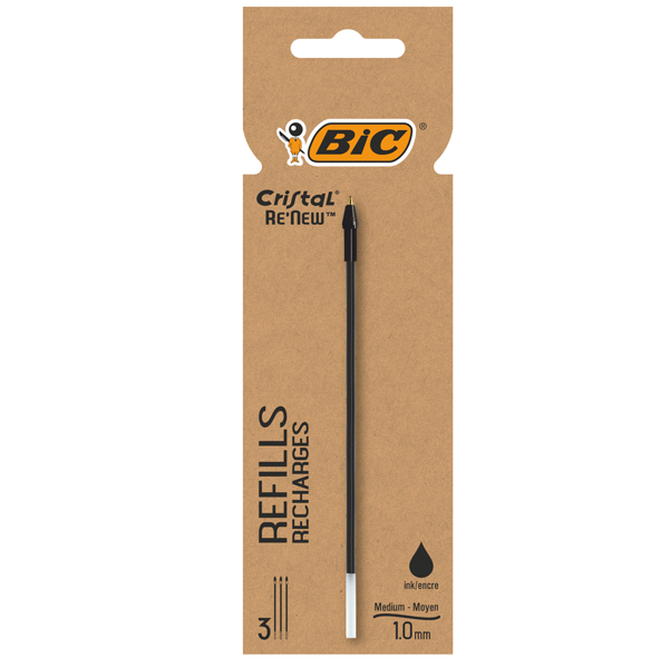 Blister 3 refill CristalÂ® Re'New 1mm nero BICÂ®