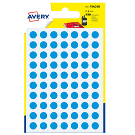 Blister 490 etichetta adesiva tonda PSA blu D8mm Avery