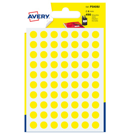 Blister 490 etichetta adesiva tonda PSA giallo D8mm Avery