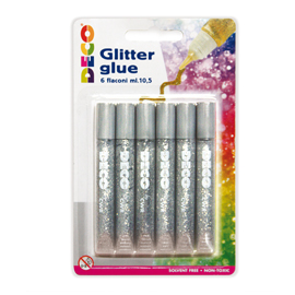 Blister colla glitter 6 penne 10,5ml argento DECO