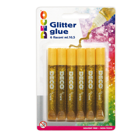 Blister colla glitter 6 penne 10,5ml oro DECO