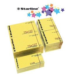 BLOCCHETTO BIGLIETTI ADESIVI GIALLO 75X125mm 100fg 70gr Starline