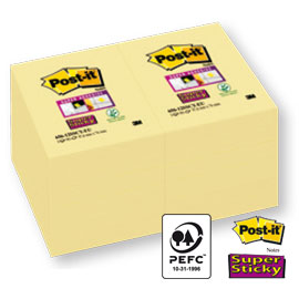 BLOCCO 90foglietti Post-it® Super Sticky Giallo Canary 47.6x76mm 656-12SS-CY-EU