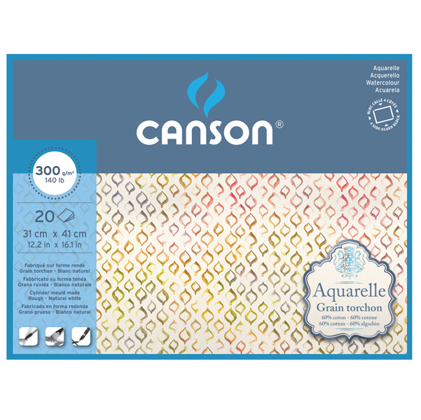 Blocco collato 4 lati AQUARELLE 31x41cm 20 fg. 300 gr. grana ruvida Canson
