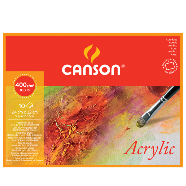 Blocco collato 4 lati CANSON ACRYLIC 24x32 cm 10 fg. 400 gr. Canson