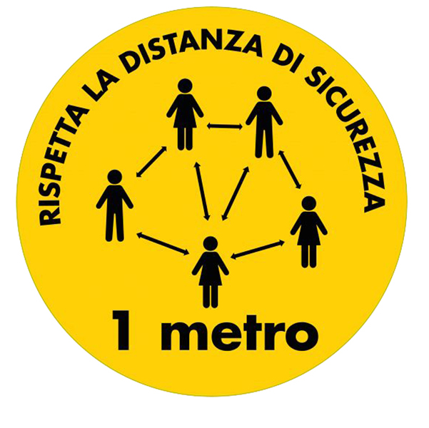 Bollo adesivo da terra D50cm ''RISPETTA LA DISTANZA DI SICUREZZA''