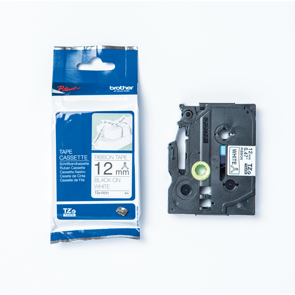 Brother Nastro in tessuto da 12 mm Nero su Bianco (4m