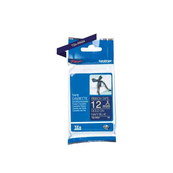Brother Nastro TZERN34 in tessuto da 12 mm Oro su Blu (4m