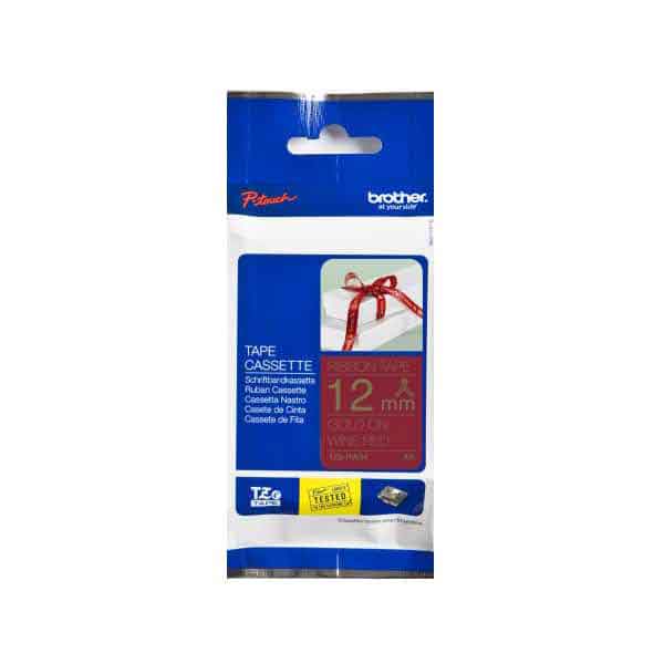 Brother Nastro TZERW34 in tessuto da 12 mm Oro su Rosso (4m