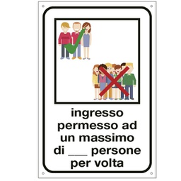 [90422] Cartello alluminio 12x18cm''INGRESSO PERMESSO AD UN MAX DI N. PERSONE''