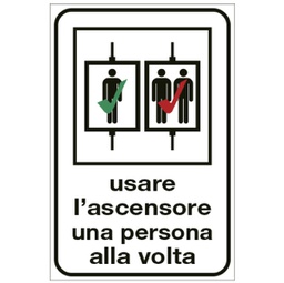 [90443] Cartello alluminio 12x18cm ''USARE L'ASCENSORE UNA PERSONA ALLA VOLTA''