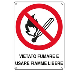 [79810] CARTELLO ALLUMINIO 16,6x23,3cm 'Vietato fumare e usare fiamme libere''