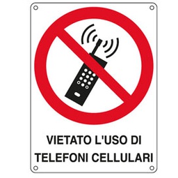 [76900] CARTELLO ALLUMINIO 16,6x23,3cm 'VIETATO L'USO DI TELEFONI CELLULARI'