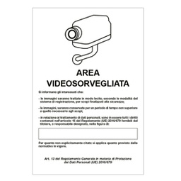 [85545] Cartello alluminio 20x30cm 'Area videosorveglianza con registrazion' rif.GDPR'
