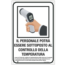 [90431] Cartello alluminio 20X30cm ''CONTROLLO TEMPERATURA DEL PERSONALE''