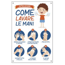 [90807] Cartello alluminio 20x30cm Istruzioni come lavare le mani per bambini