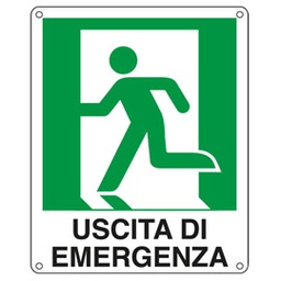 [76910] CARTELLO ALLUMINIO 25x31cm 'USCITA DI EMERGENZA A SX'