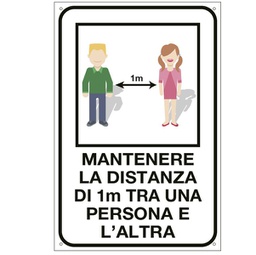 [90419] Cartello alluminio 30x20cm ''MANTENERE LA DISTANZA DI 1 METRO''