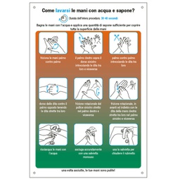[90427] Cartello alluminio 33,3x47cm ''COME LAVARSI LE MANI''