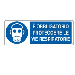 [79814] CARTELLO ALLUMINIO 35x12,5cm 'E' obligatorio proteggere le vie respiratorie''