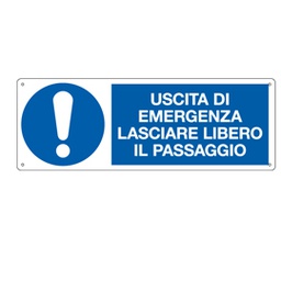 [79811] CARTELLO ALLUMINIO 35x12,5cm 'Uscita di emergenza lasciare libero il passaggio''