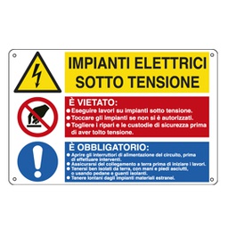 [79830] CARTELLO ALLUMINIO 50x33,3cm 'Impianti elettrici / E' vietato../ E' obbligato'