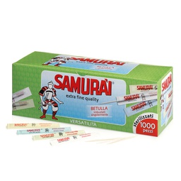 [94956] Conf. 1000 Stuzzicadenti doppia punta in betulla sing. imbustati Samurai Party