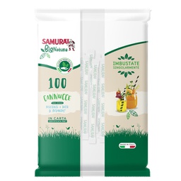 [95168] Conf. 100 Cannucce in carta imb. sing.14cm nere/bianco e bianco/avana Samurai