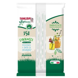 [95167] Conf. 150 Cannucce in carta imb. sing. 20cm bianco e bianco-avana Samurai Party