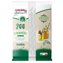 [95166] Conf. 200 Cannucce in carta imb. sing. 24cm nere e nere-bianche Samurai Party