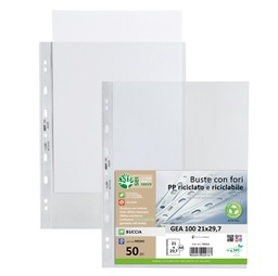[94529] Conf 50 Buste forate in PP riciclato buccia medium 21x29,7cm GEA 100 Sei rota