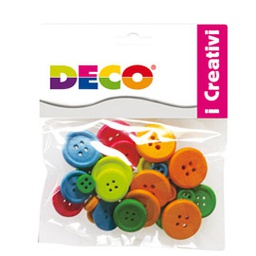 [86079] Confezione 30 bottoni in legno colori neon DECO