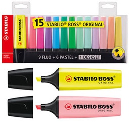 [83119] Deskset 15 evidenziatori Boss 70 colori fluo+pastel Stabilo