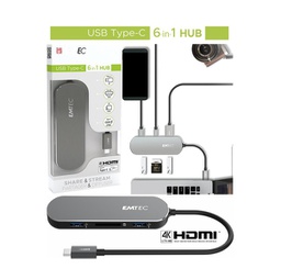 [EMTHUBT650C] Emtec HUB 6-in-1 Multimedia Type-C T650C