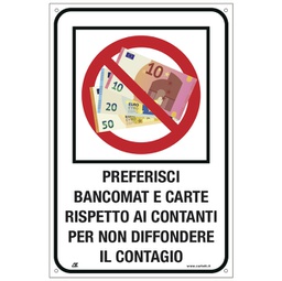 [90426] Etichetta 20x30cm ''PREFERISCI BANCOMAT E CARTE''