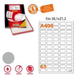 [50805] Etichetta adesiva A/400 argento 100fg A4 laser 38,1x21,2mm (65et/fg Markin